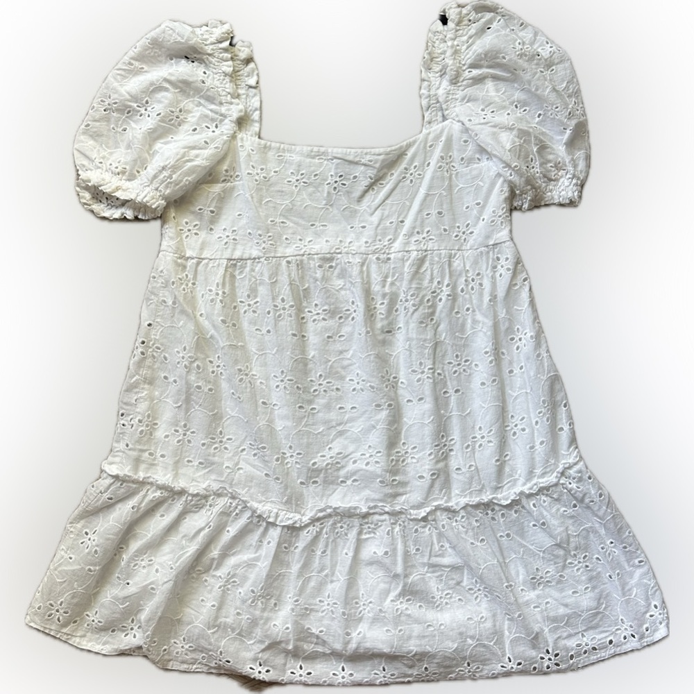 M H&M Divided white floral eyelet puff sleeve mini dress